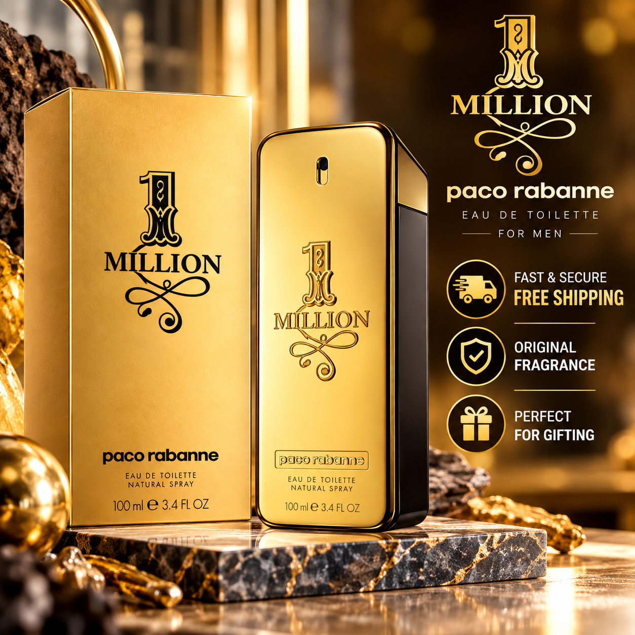 Paco Rabanne 1 Million Eau de Toilette 100ml EDT Spray for Men – Luxury Fragrance