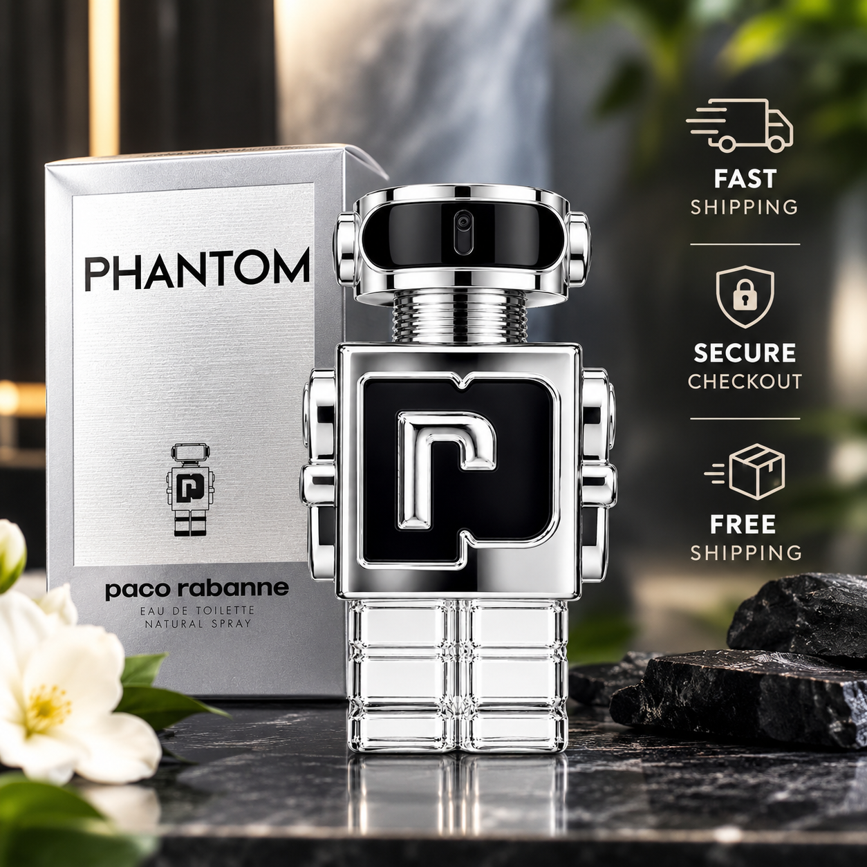 Paco Rabanne Phantom Eau de Toilette for Men – Futuristic Robot Bottle Fragrance