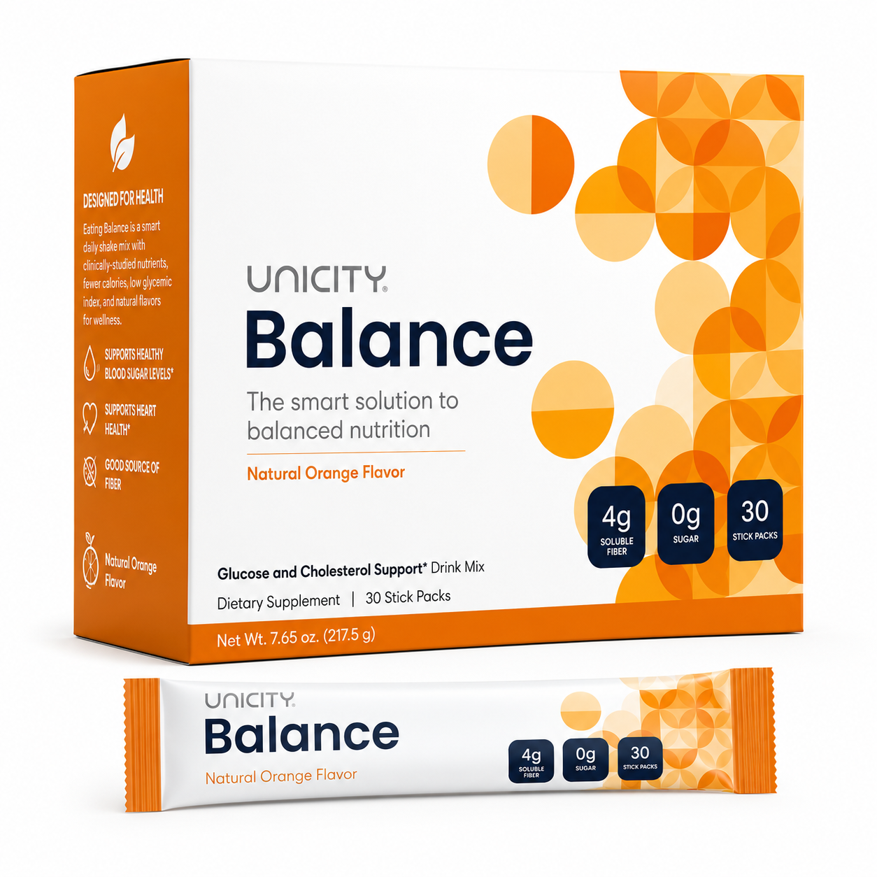 Unicity Balance Natural Orange Flavor Dietary Supplement Drink Mix – 30 Stick Packs